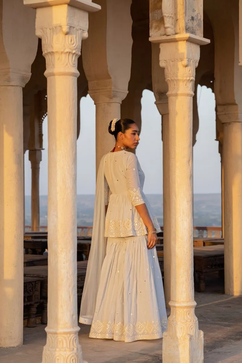 Ice blue diamond peplum sharara set