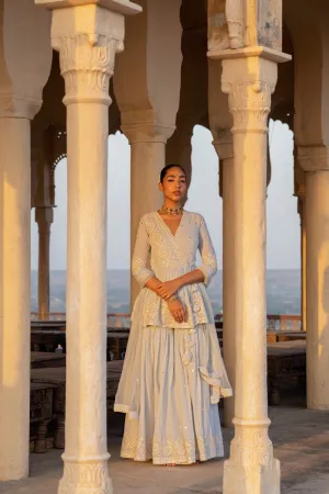 Ice blue diamond peplum sharara set