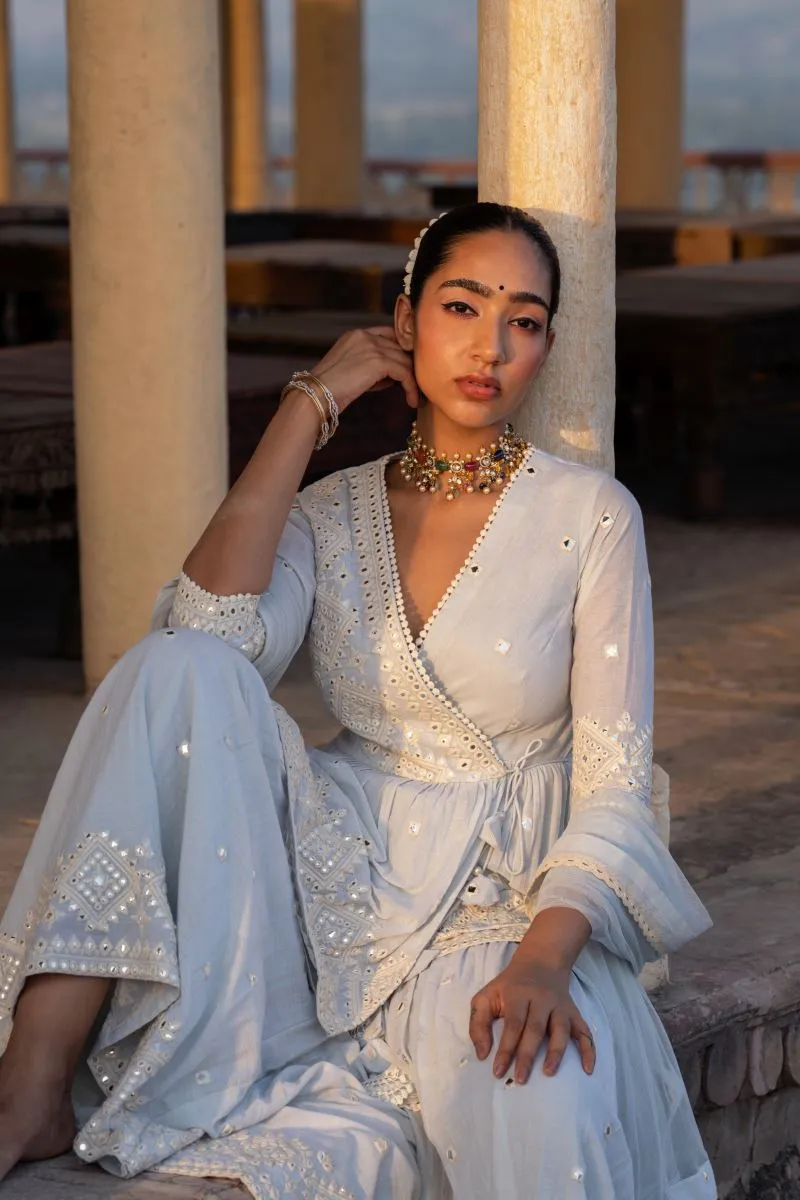 Ice blue diamond peplum sharara set