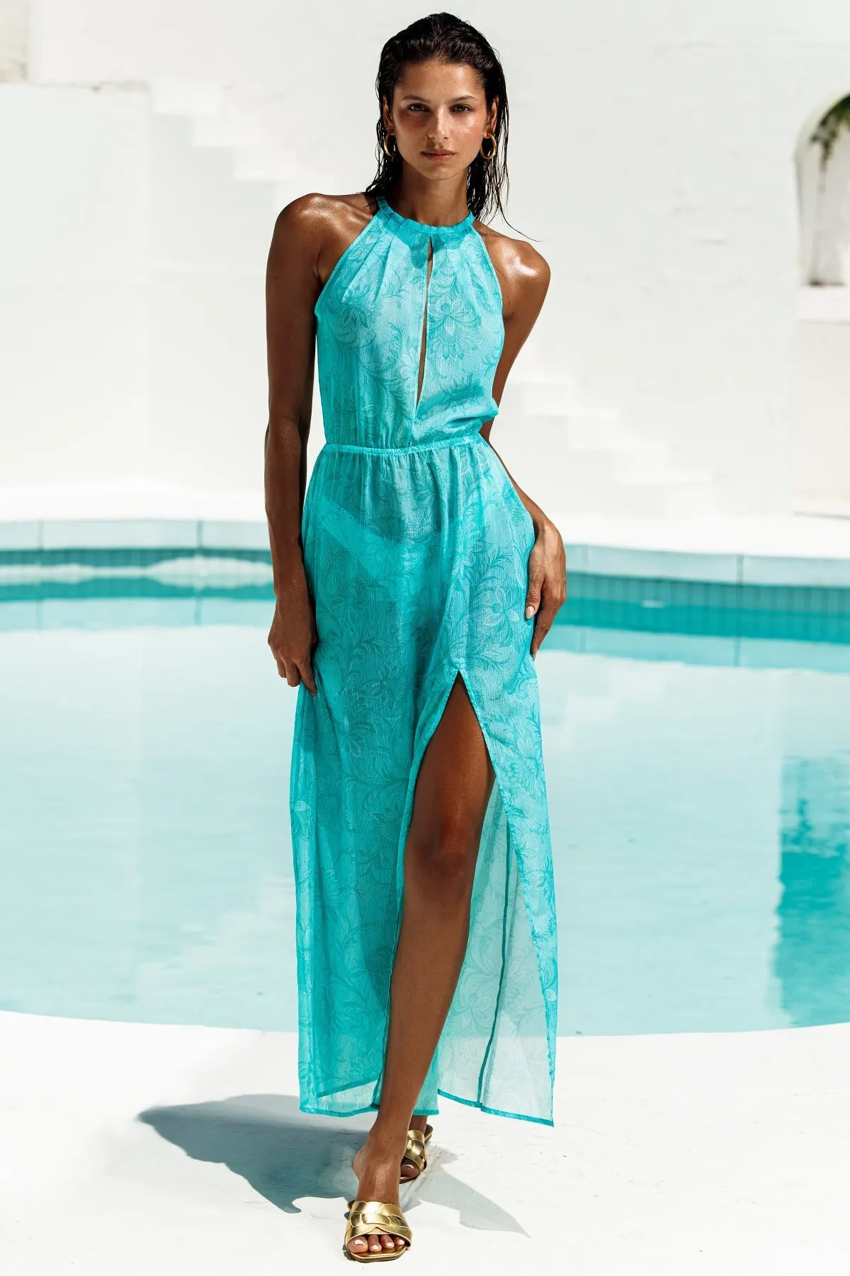 IN THE GROOVE - Halter Keyhole Maxi Dress