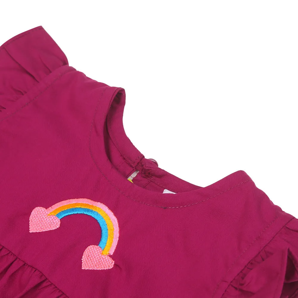 Infants Girls Embroidered Top Flamingo Embroidery - Magenta | Bachaa Party Baby Clothes Girls Tops & T-Shirts