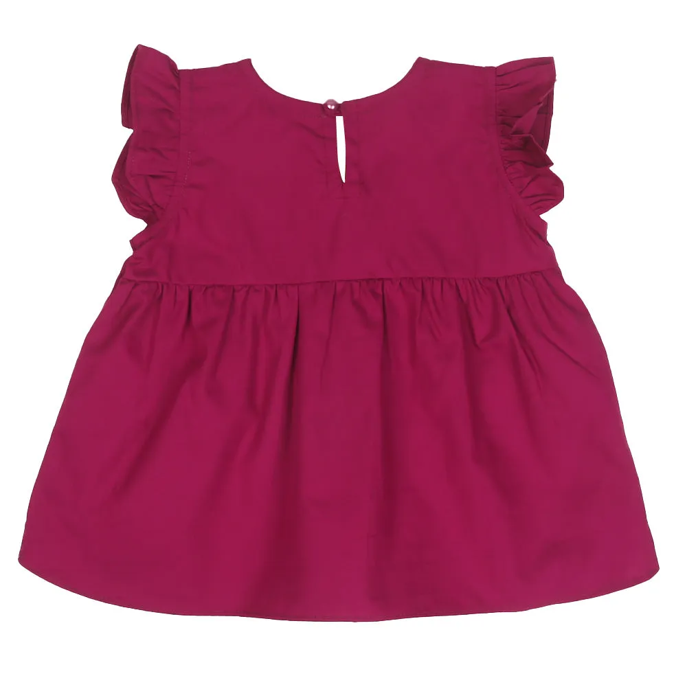 Infants Girls Embroidered Top Flamingo Embroidery - Magenta | Bachaa Party Baby Clothes Girls Tops & T-Shirts