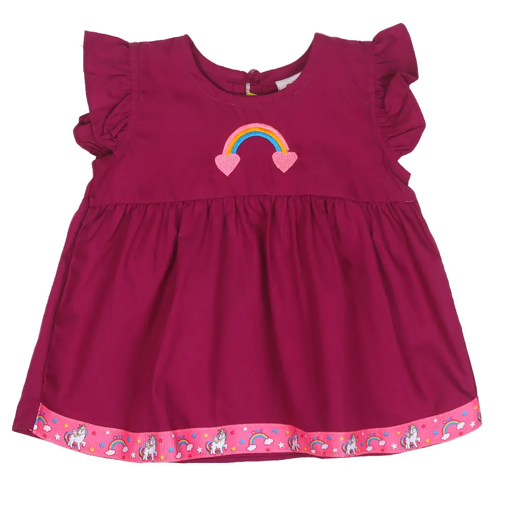 Infants Girls Embroidered Top Flamingo Embroidery - Magenta | Bachaa Party Baby Clothes Girls Tops & T-Shirts