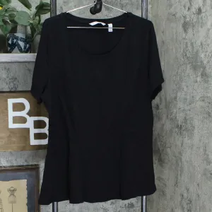 Isaac Mizrahi Live! Women's Short-Sleeve Seamed Peplum Knit Top Black XL