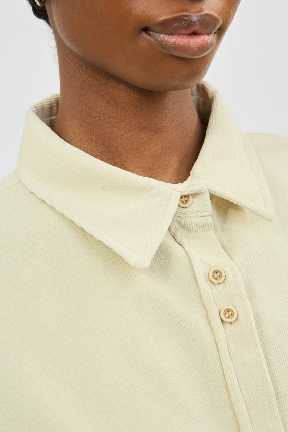 Ivory thin wale double button corduroy shirt