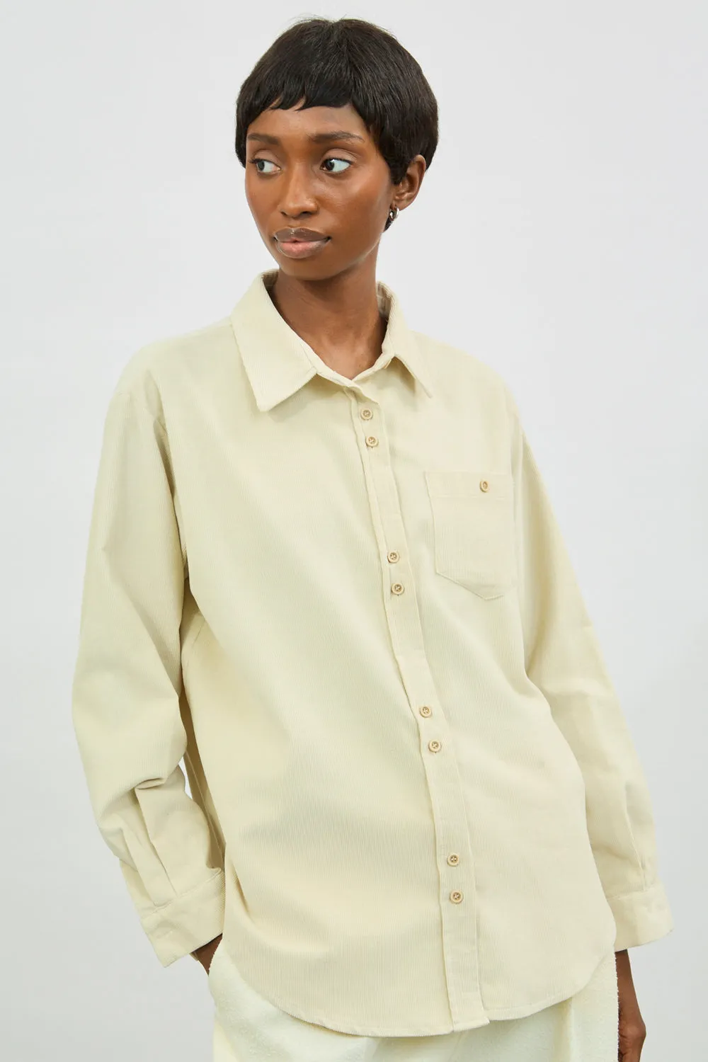 Ivory thin wale double button corduroy shirt