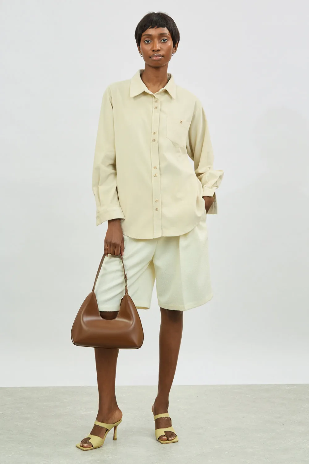 Ivory thin wale double button corduroy shirt