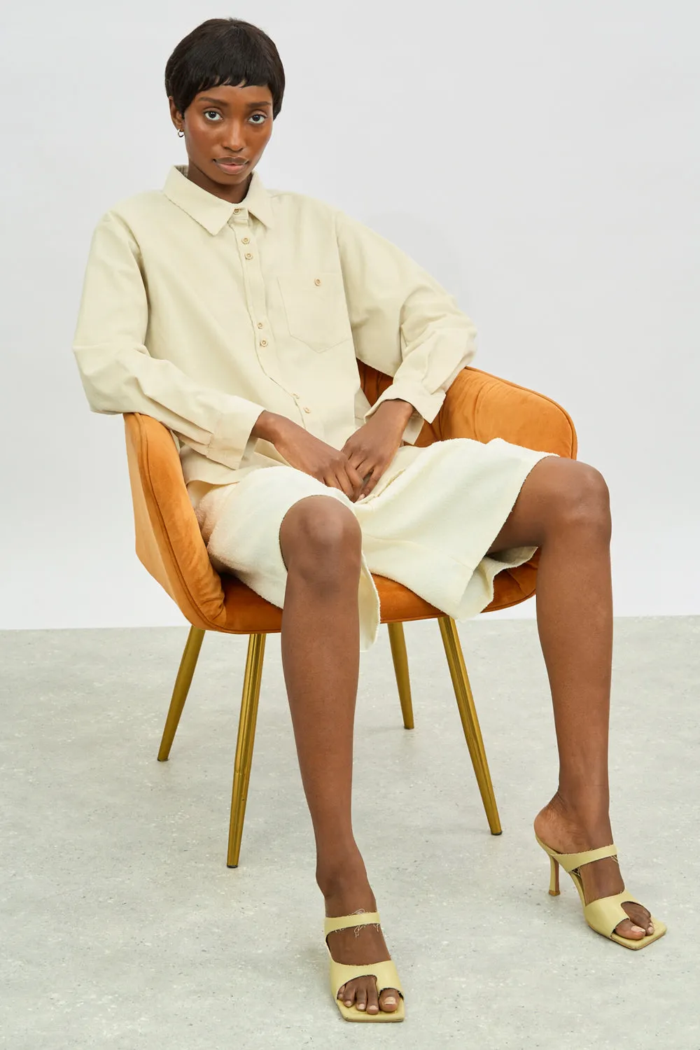Ivory thin wale double button corduroy shirt