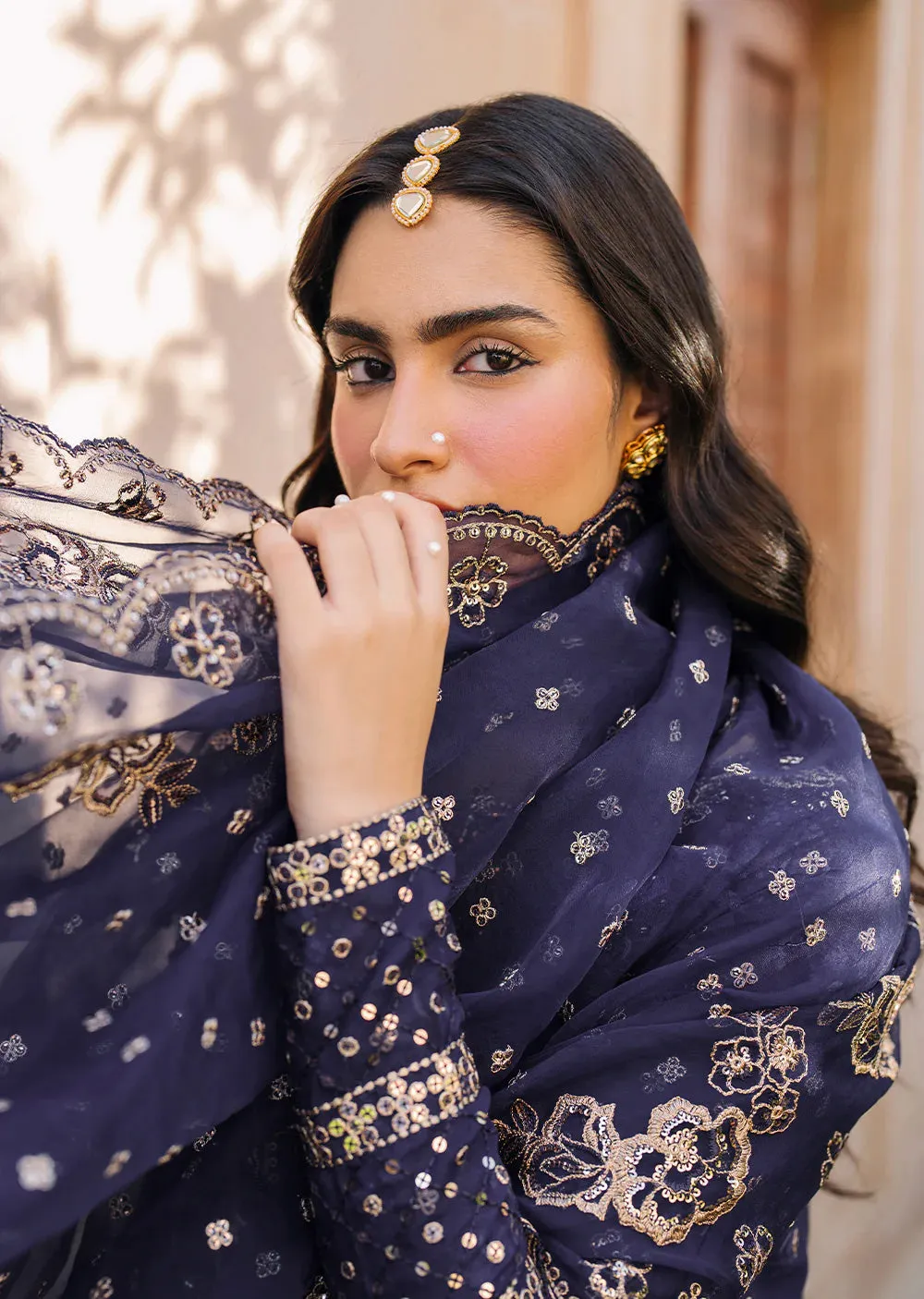 IZKN-01  Navy - Readymade - Bandhani Chiffon Collection by Iznik 2025