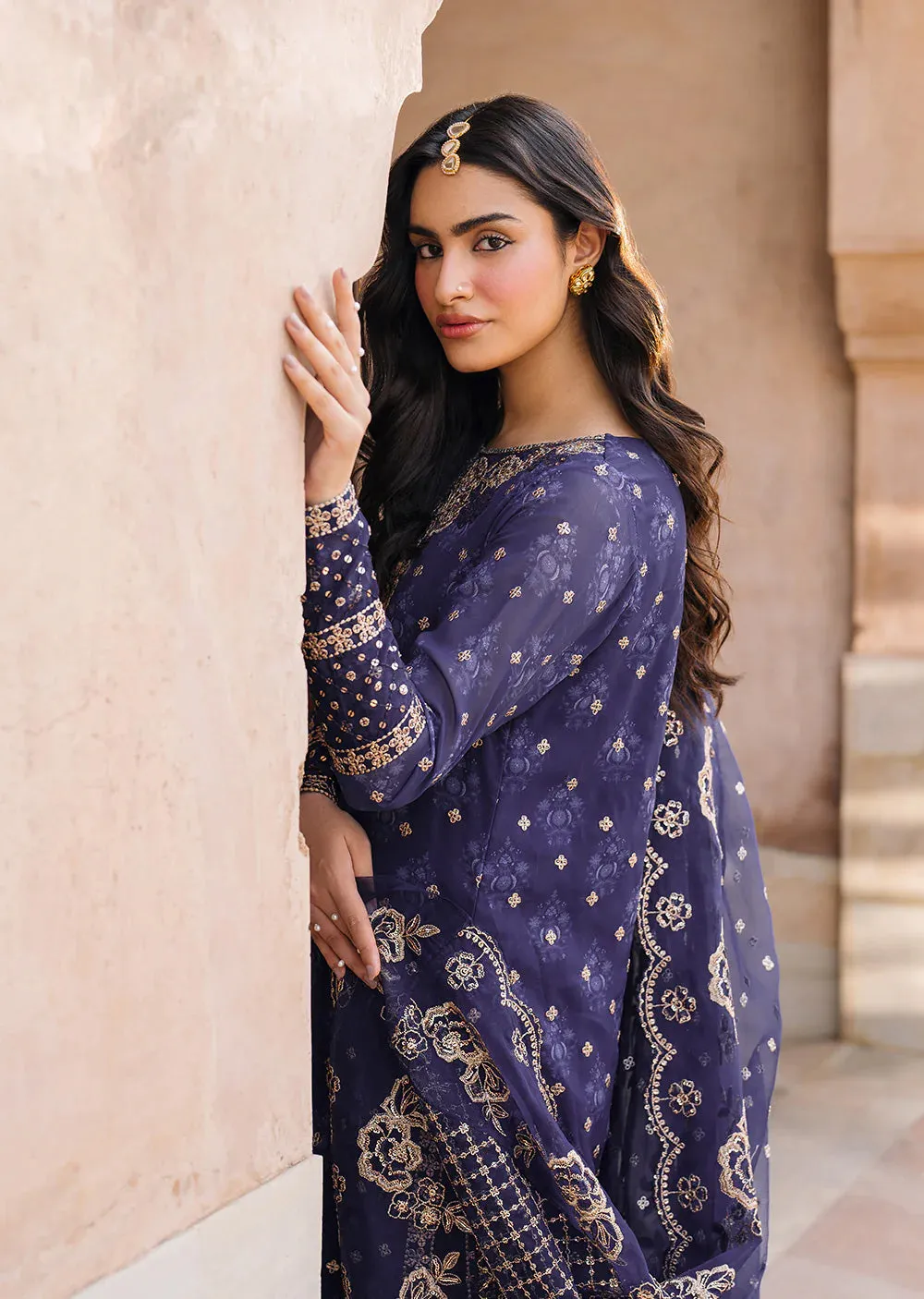 IZKN-01  Navy - Readymade - Bandhani Chiffon Collection by Iznik 2025