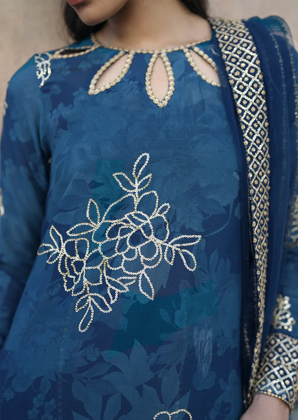 IZKN-07 Blue - Readymade - Bandhani Chiffon Collection by Iznik 2025