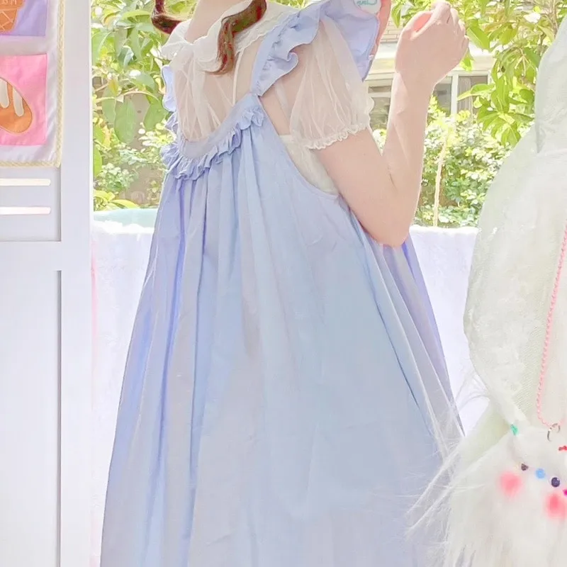 Japanese Soft Girl Pink Lace Midi Dress