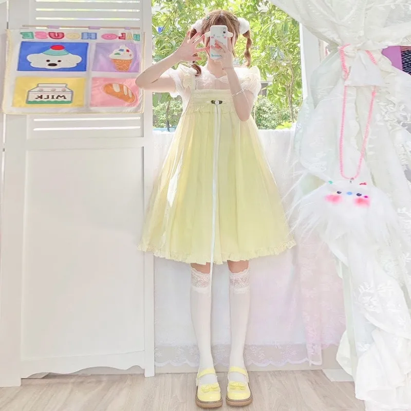 Japanese Soft Girl Pink Lace Midi Dress