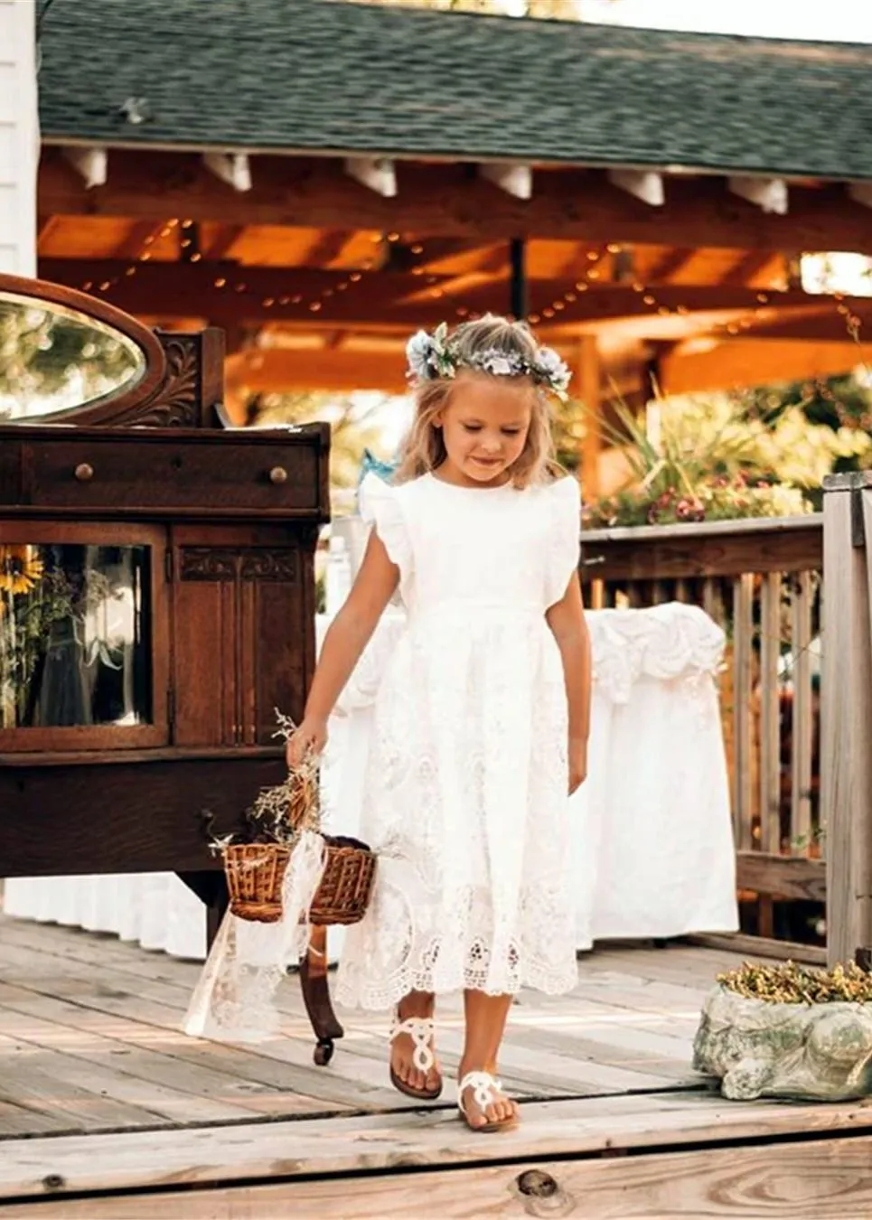 Jasmine Lace Communion Girl Dress in White
