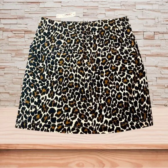 J.Crew Brown Leopard Corduroy Buckle Mini Skirt Women's Size 6 NWT