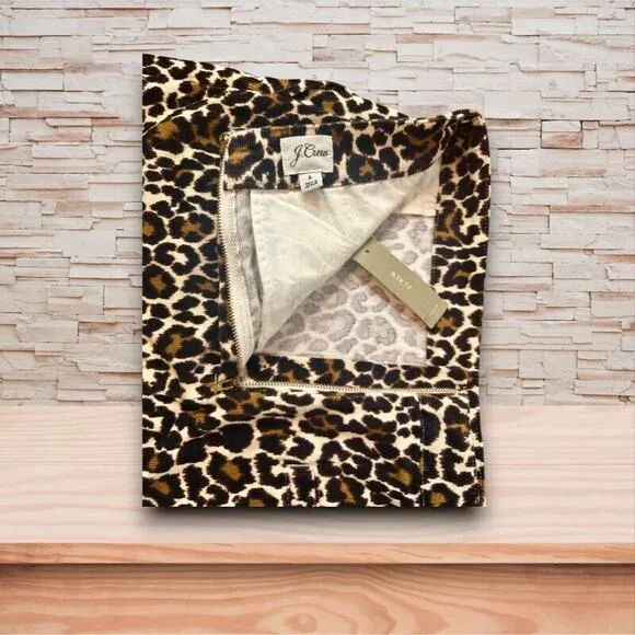 J.Crew Brown Leopard Corduroy Buckle Mini Skirt Women's Size 6 NWT