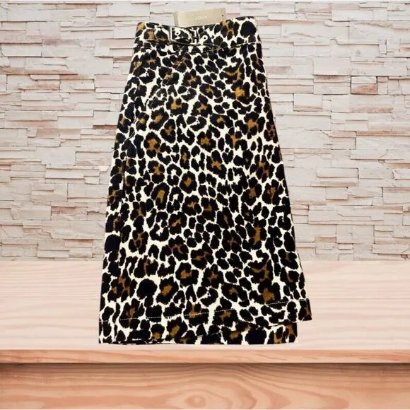 J.Crew Brown Leopard Corduroy Buckle Mini Skirt Women's Size 6 NWT