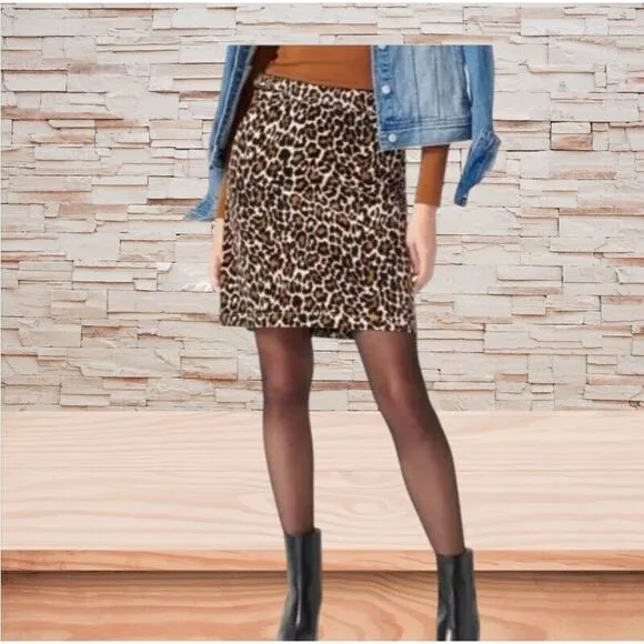 J.Crew Brown Leopard Corduroy Buckle Mini Skirt Women's Size 6 NWT