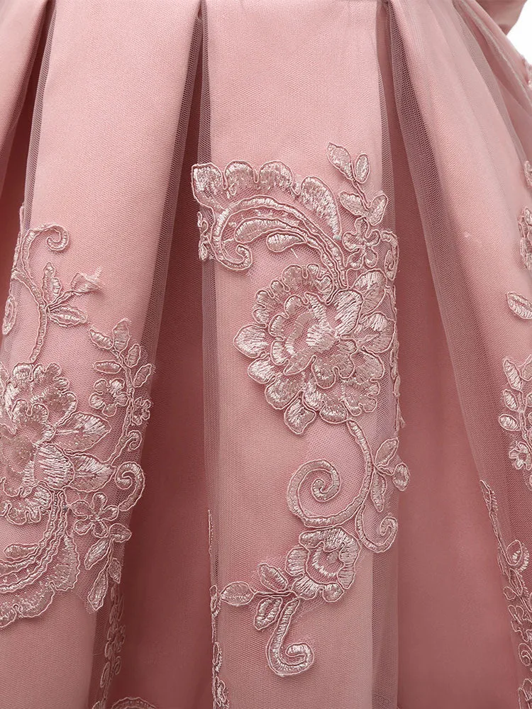Jewel Neck Lace Short Sleeves Short Kids Social Party Princess Dresses