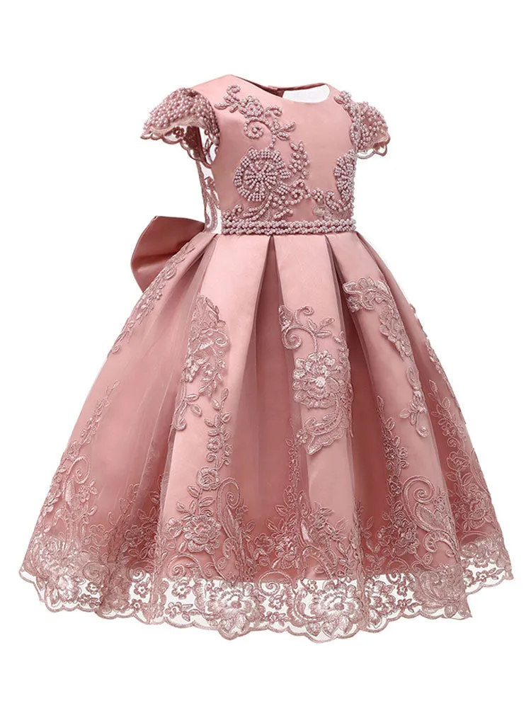 Jewel Neck Lace Short Sleeves Short Kids Social Party Princess Dresses