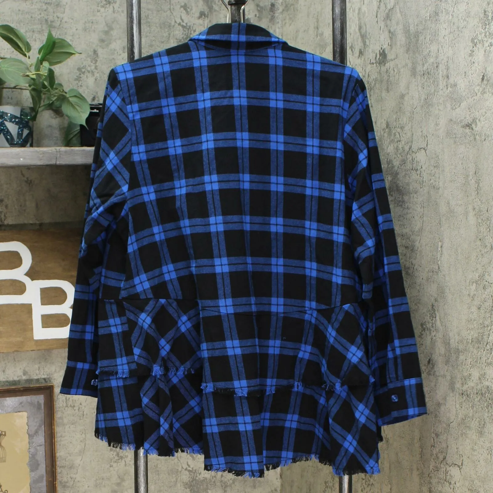 Joan Rivers Women's Plus Size Plaid Peplum Shirt with Fringe Hem