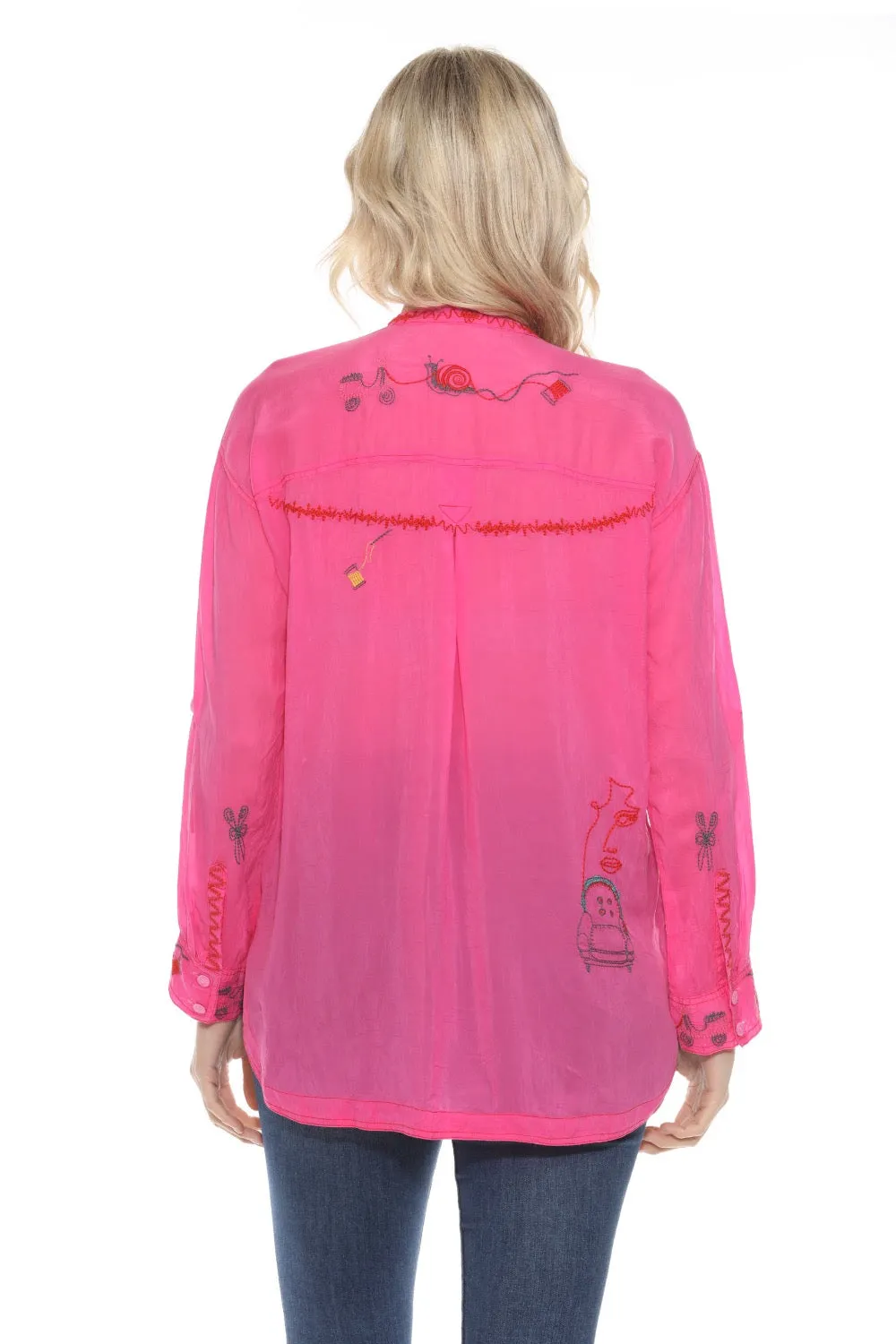 Johnny Was Fuchsia Selina Fatima Embroidered Blouse C14324