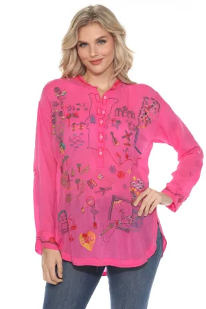 Johnny Was Fuchsia Selina Fatima Embroidered Blouse C14324