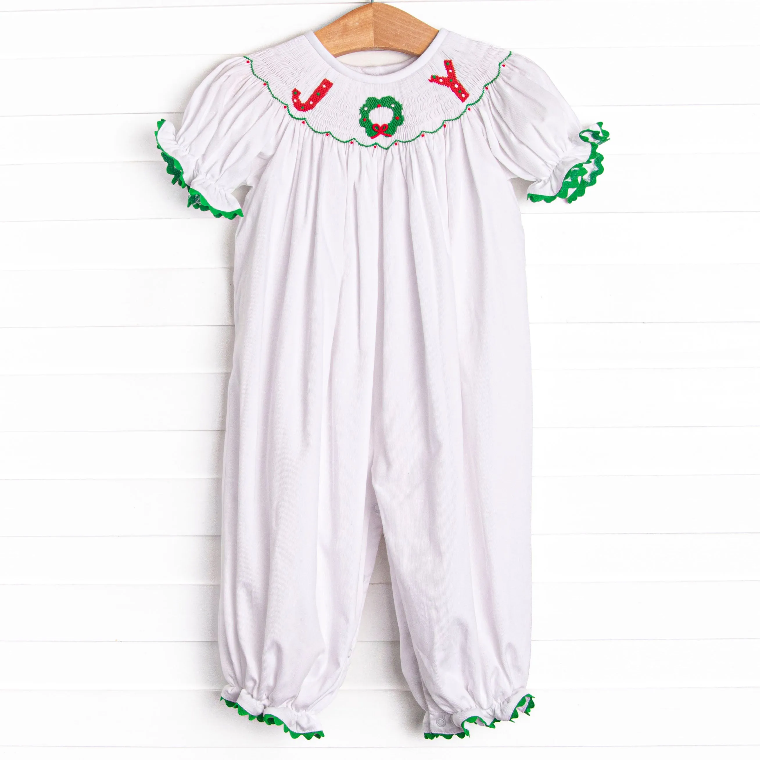 Joy of Christmas Smocked Romper, White
