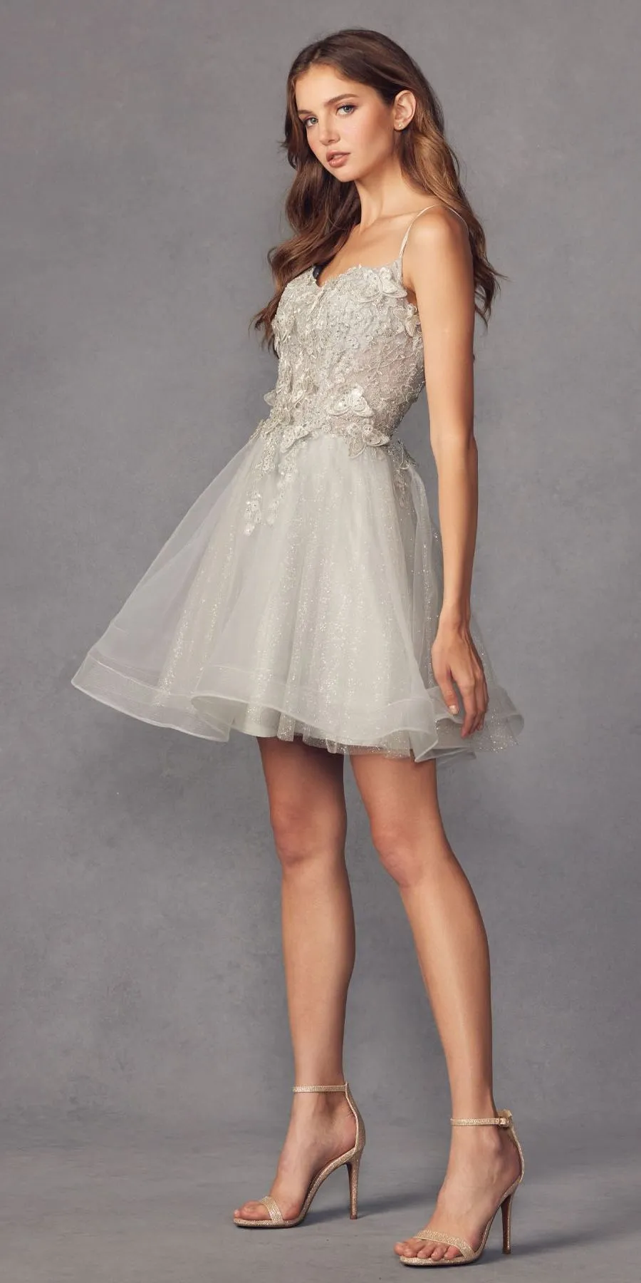 Juliet 902 Short A-Line 3D Butterfly Applique Layered Tulle Gown