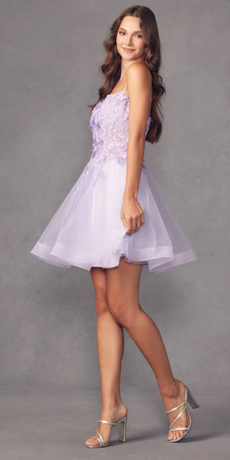 Juliet 902 Short A-Line 3D Butterfly Applique Layered Tulle Gown