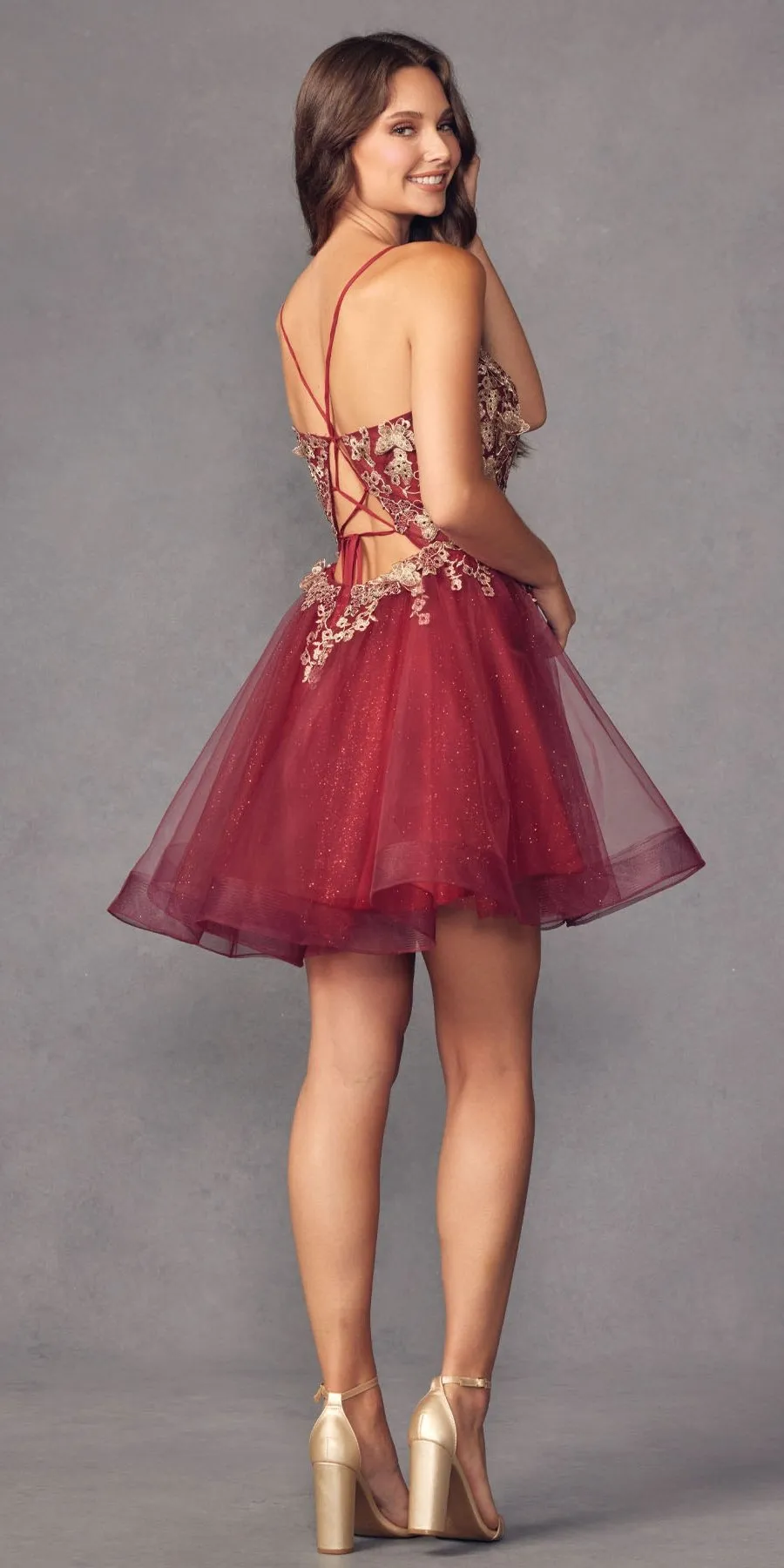 Juliet 902 Short A-Line 3D Butterfly Applique Layered Tulle Gown