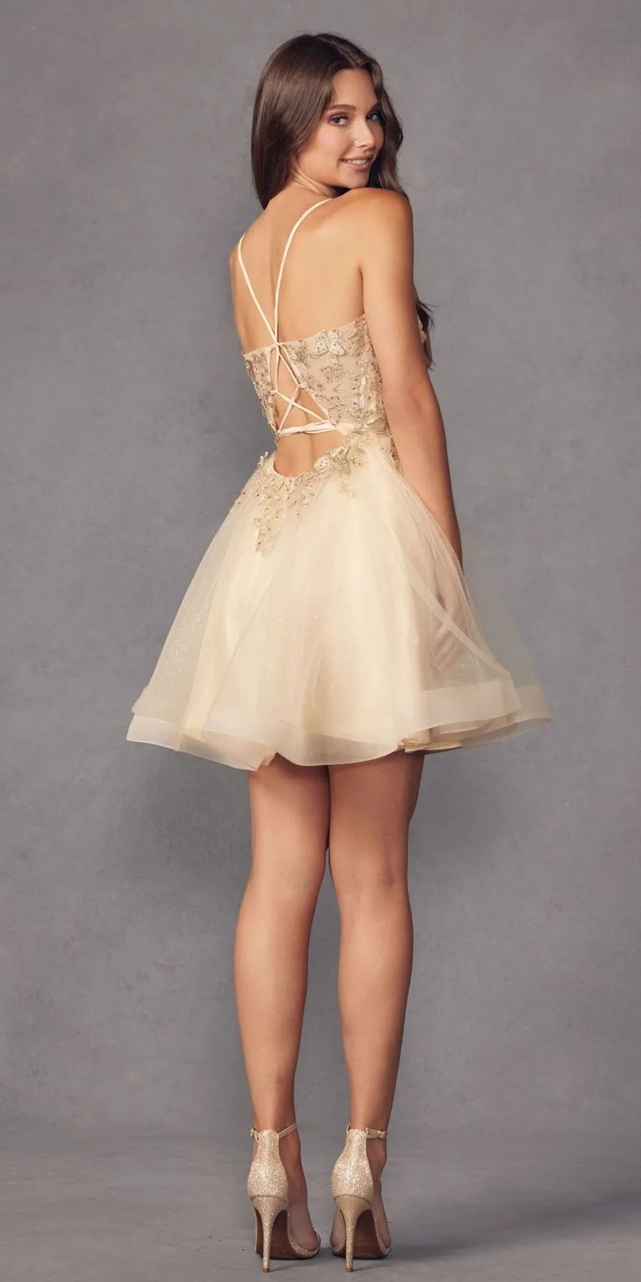 Juliet 902 Short A-Line 3D Butterfly Applique Layered Tulle Gown