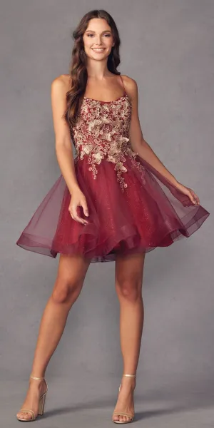 Juliet 902 Short A-Line 3D Butterfly Applique Layered Tulle Gown