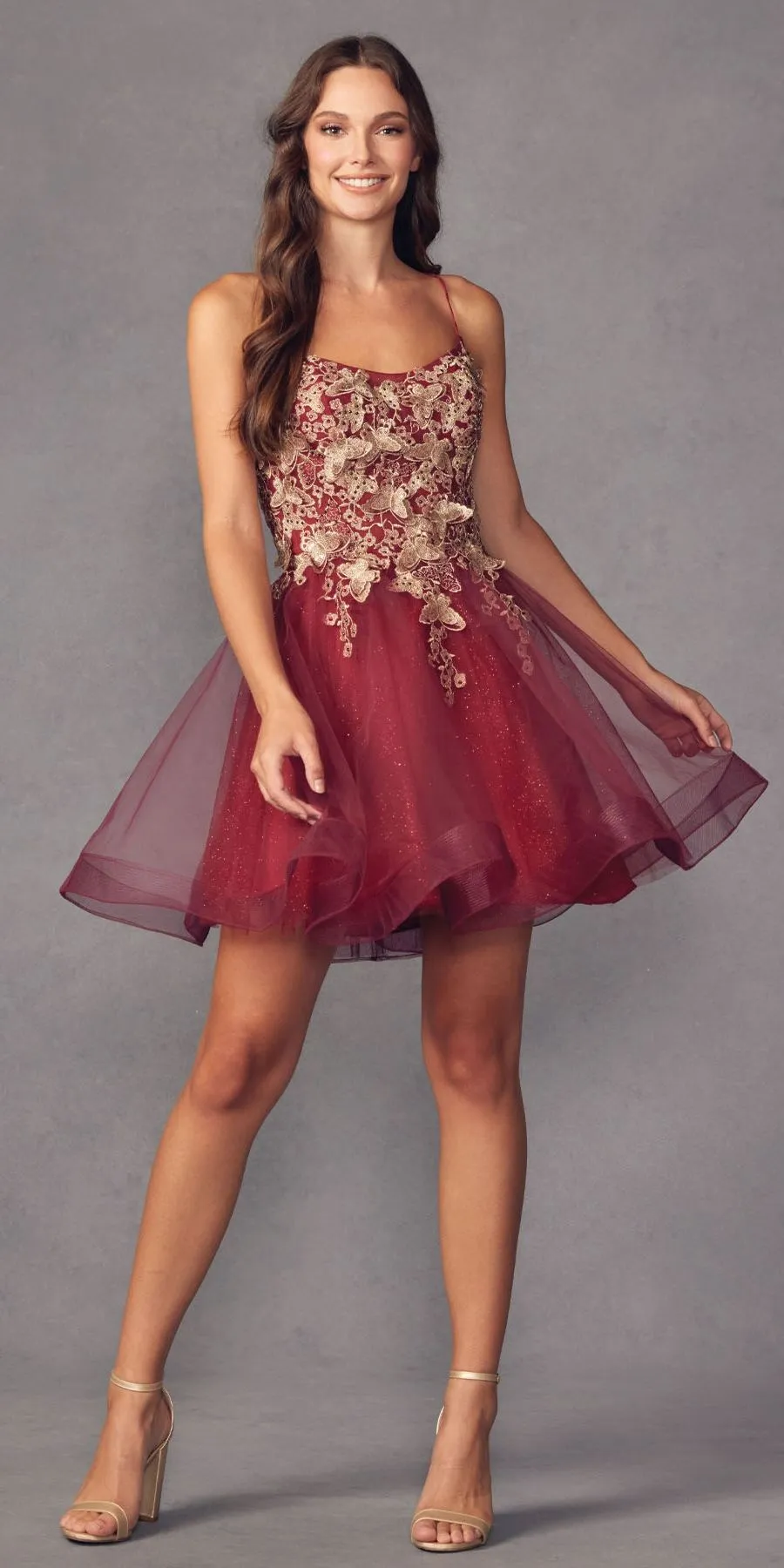 Juliet 902 Short A-Line 3D Butterfly Applique Layered Tulle Gown