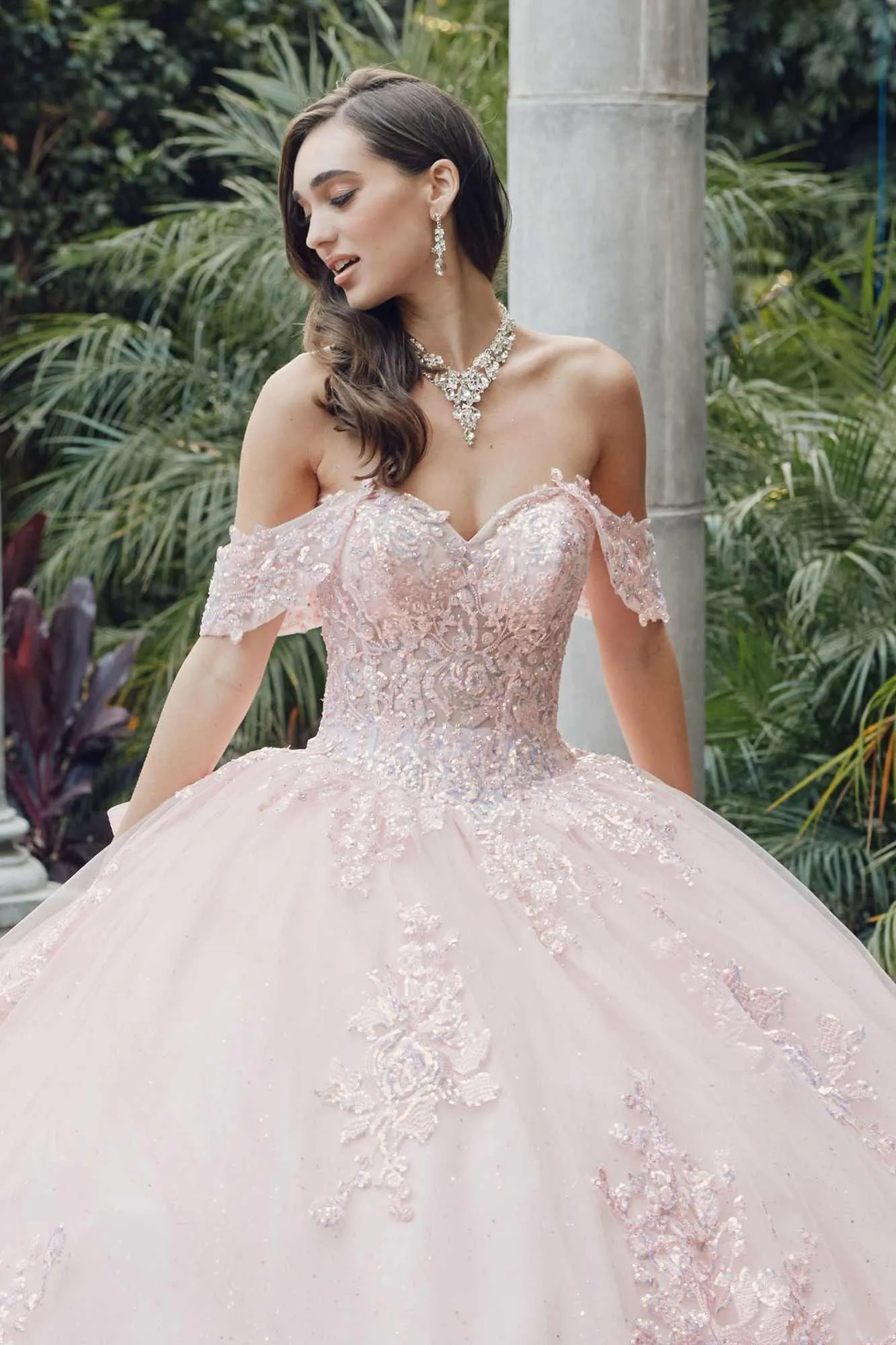 Juliet JT1458J Off the Shoulder Draped Sleeve Cathedral Train Quince Dress