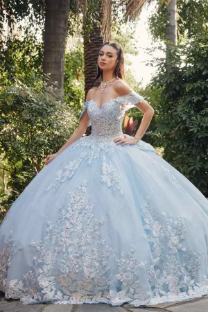 Juliet JT1458J Off the Shoulder Draped Sleeve Cathedral Train Quince Dress