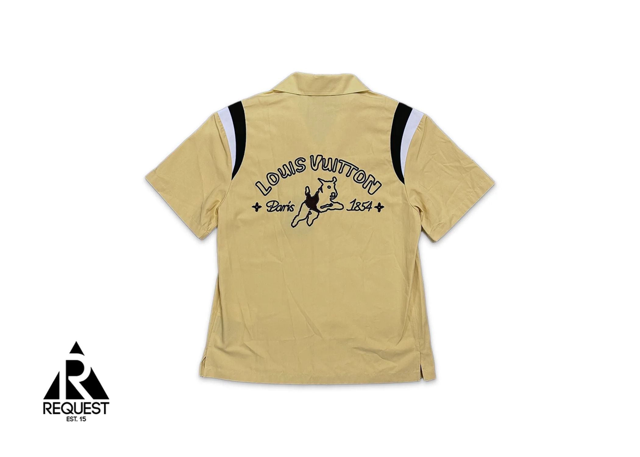 Jumping Dog Embroidered Bowling Shirt "Tan"