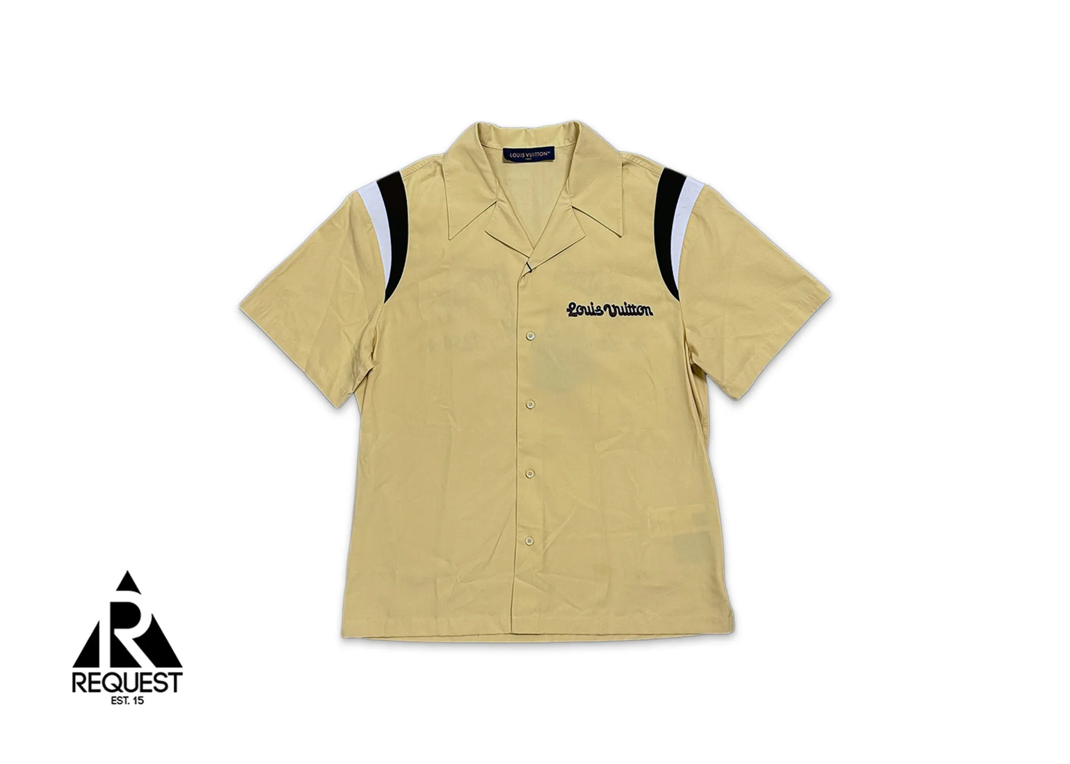 Jumping Dog Embroidered Bowling Shirt "Tan"
