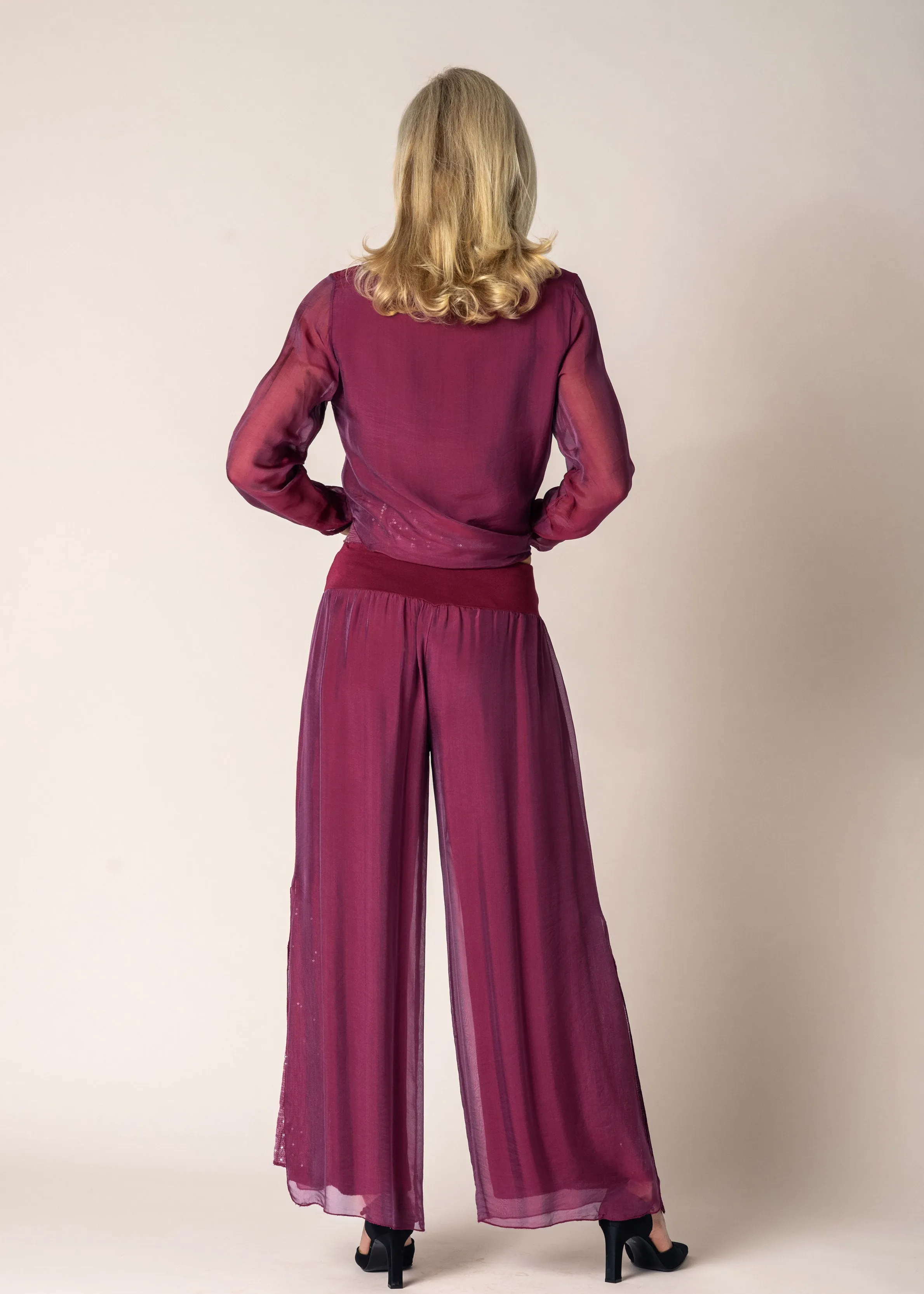 Karolina Silk Pants in Mulberry Wine