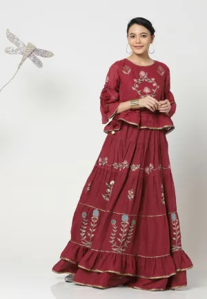 Kaveri Parchinkari wine mumtaz top and skirt set