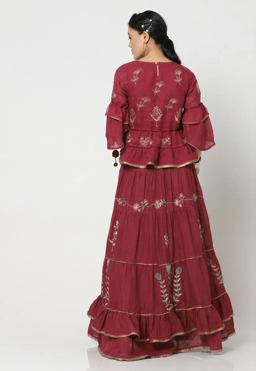 Kaveri Parchinkari wine mumtaz top and skirt set