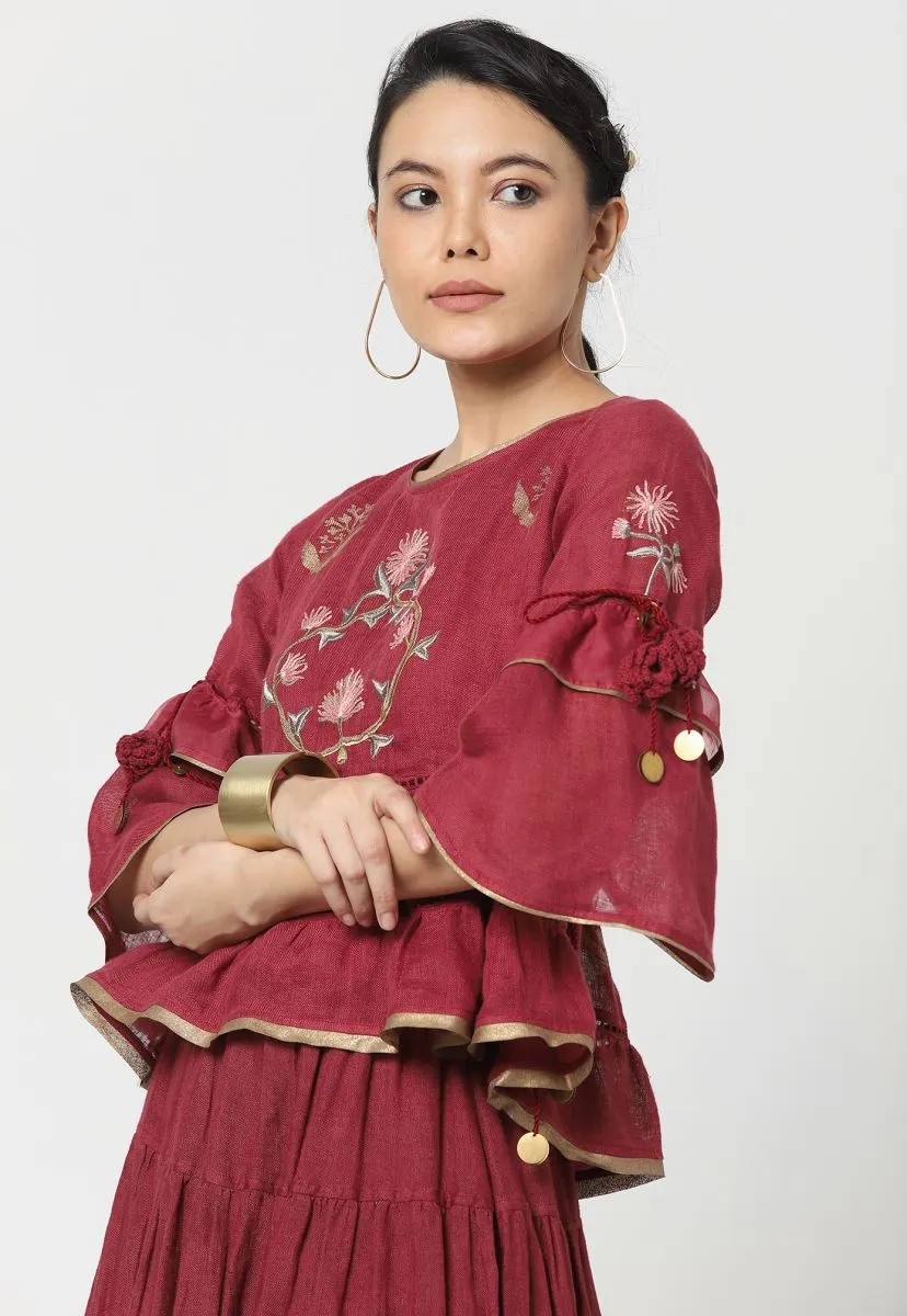 Kaveri Parchinkari wine mumtaz top and skirt set