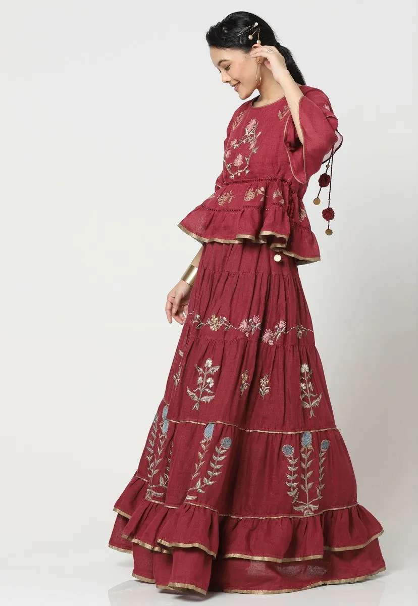 Kaveri Parchinkari wine mumtaz top and skirt set