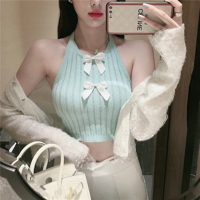 Kawaii Bowknot Knitted Crop Top