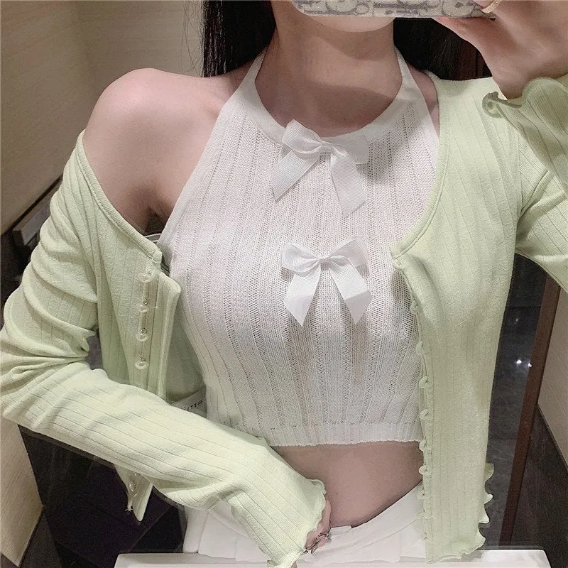 Kawaii Bowknot Knitted Crop Top