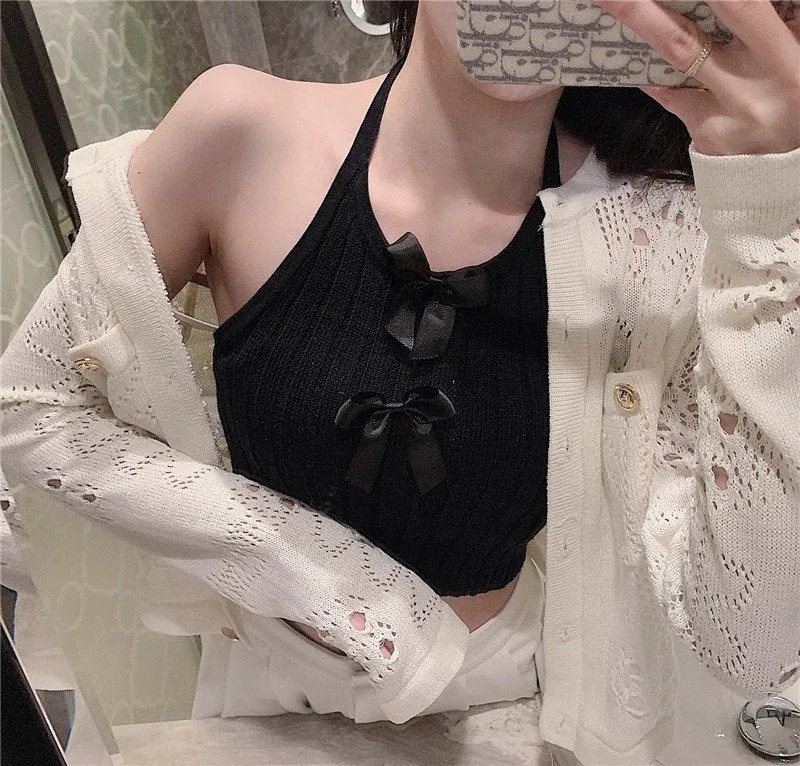 Kawaii Bowknot Knitted Crop Top