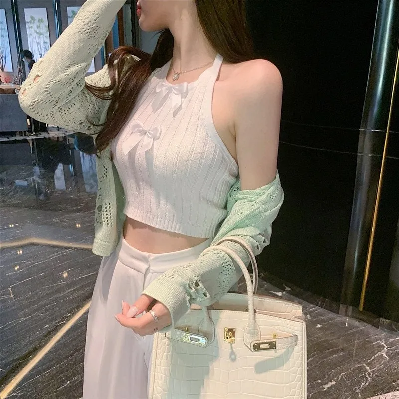 Kawaii Bowknot Knitted Crop Top