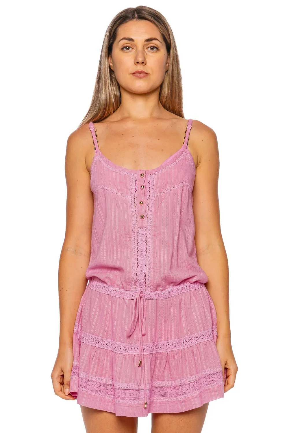 Kelly Pink Embroidered Cover Up Mini Dress