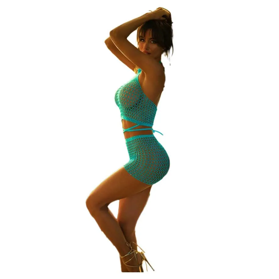 Killer Legs Rhinestone Baddie Two-Piece Lingerie Set with Thong