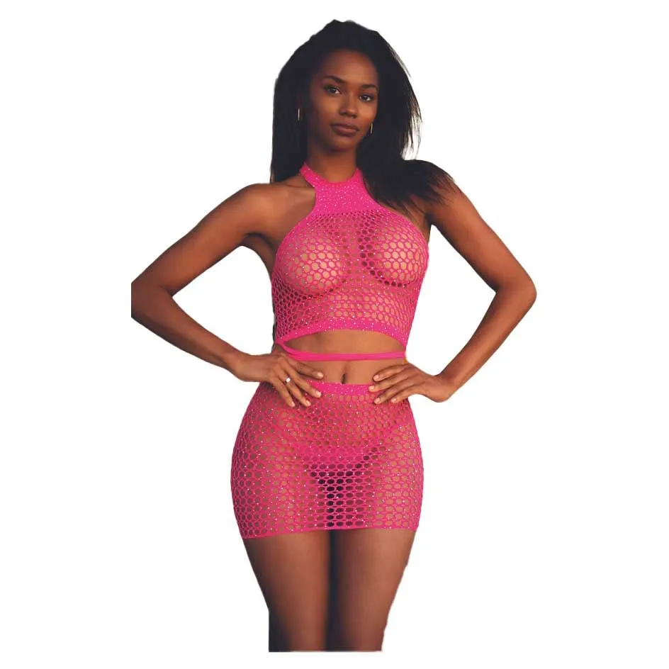 Killer Legs Rhinestone Baddie Two-Piece Lingerie Set with Thong